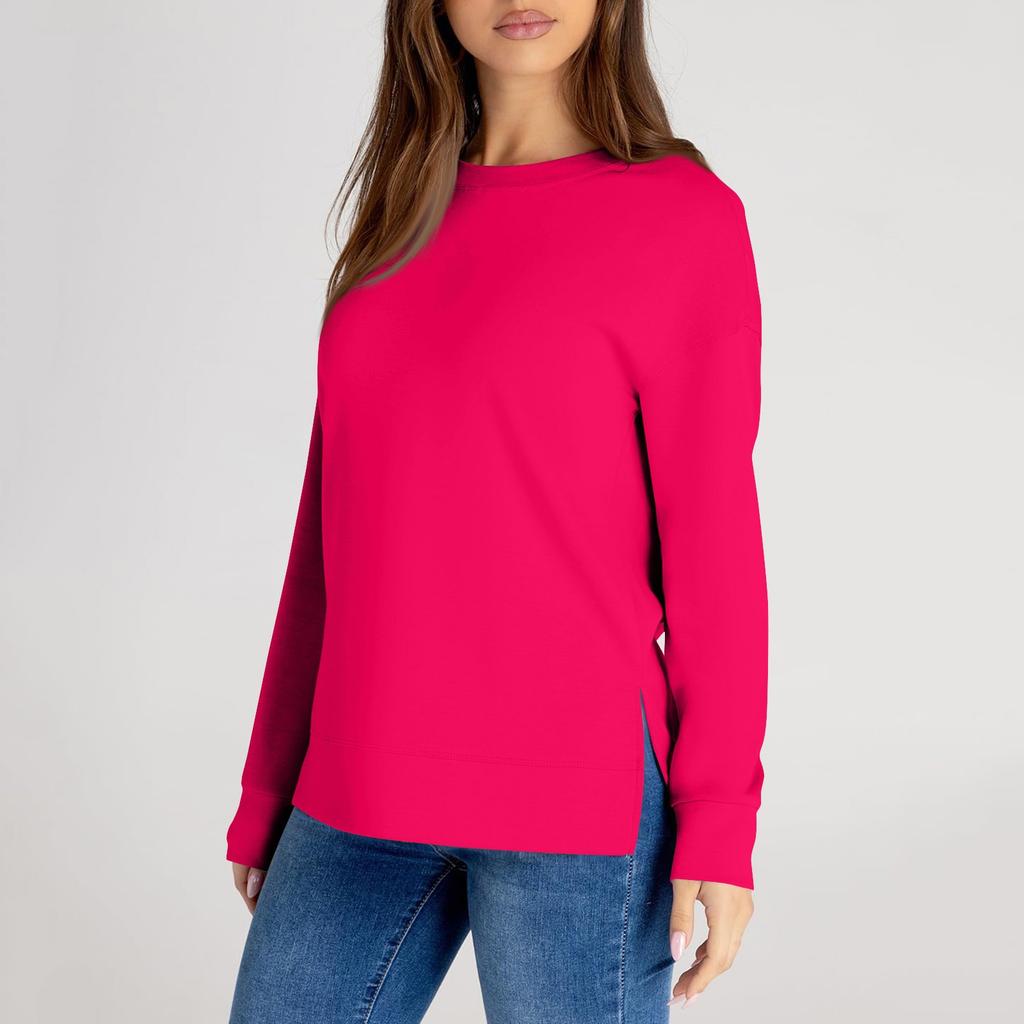 Женский повседневный модный однотонный свитер с круглым вырезом и длинными рукавами