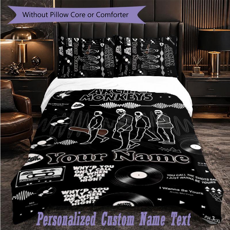 Personalized 3Pcs Bedding SetArctic Monkeys Custom Text Duvet Cover Pillowcase Set Bedroom Gift