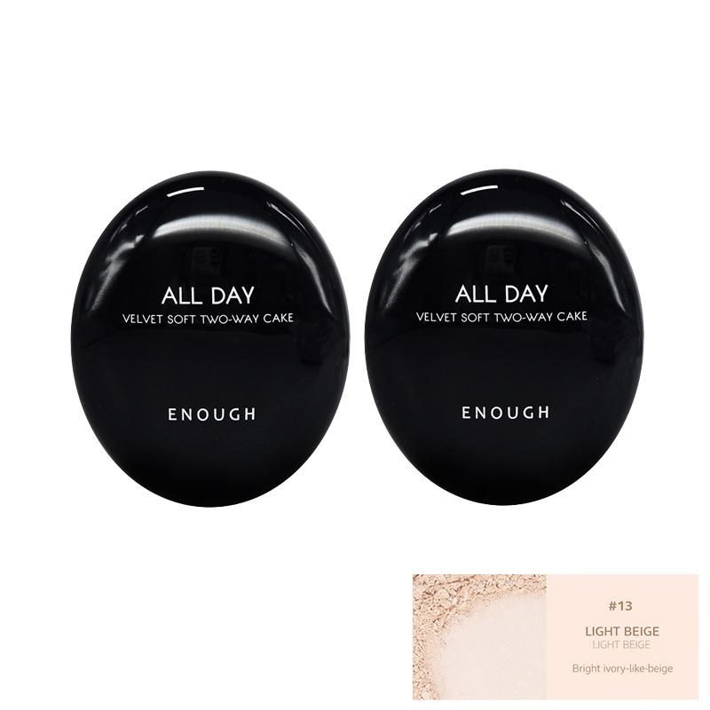 ENOUGH Бархатистая пудра-компакт для лица All Day Velvet Soft, двухсторонний спонж, SPF28 PA++ 12 г + Запасной блок 12 г (9 вариантов)