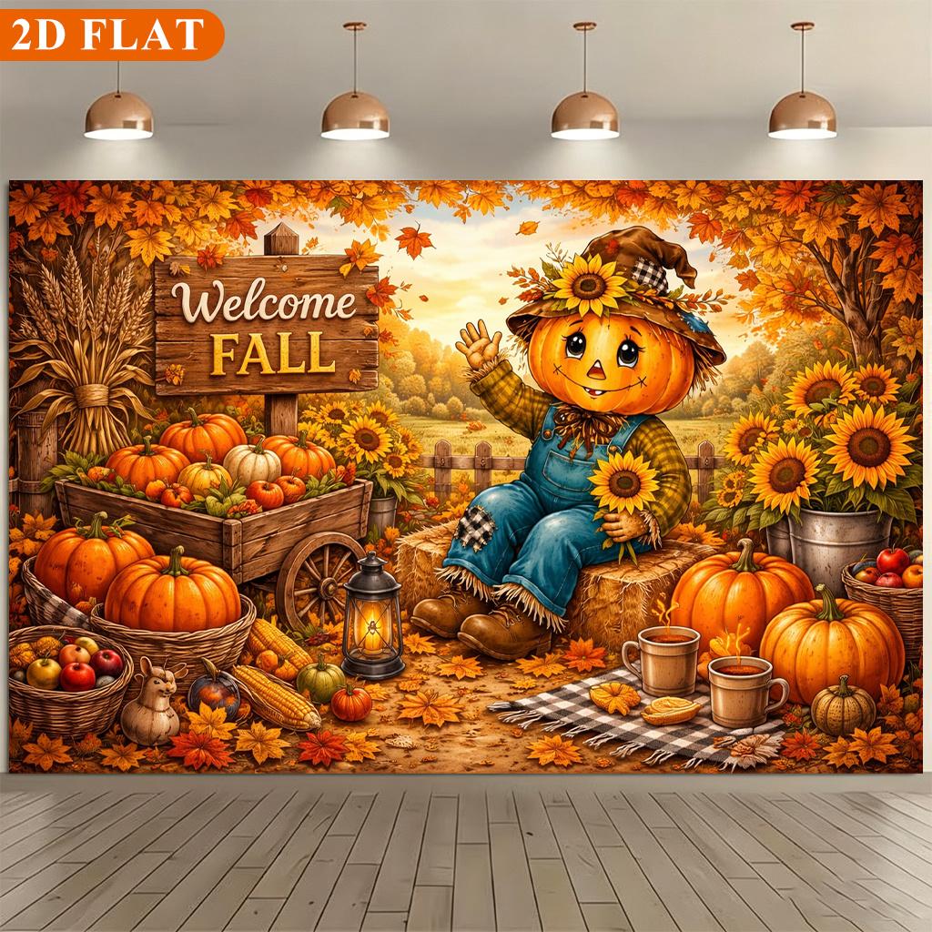 1 piece of 2D flat banner depicting a pumpkin straw man celebrating the arrival of autumn.zyc