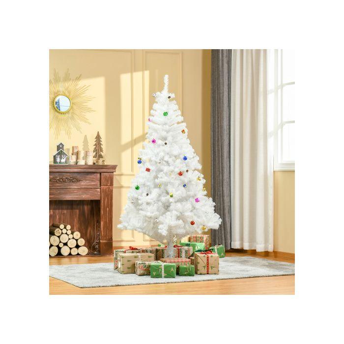 Sapin de Noël artificiel - MUVOE - 180 cm - Blanc enneigé - 930 pointes - Support et décorations inclus