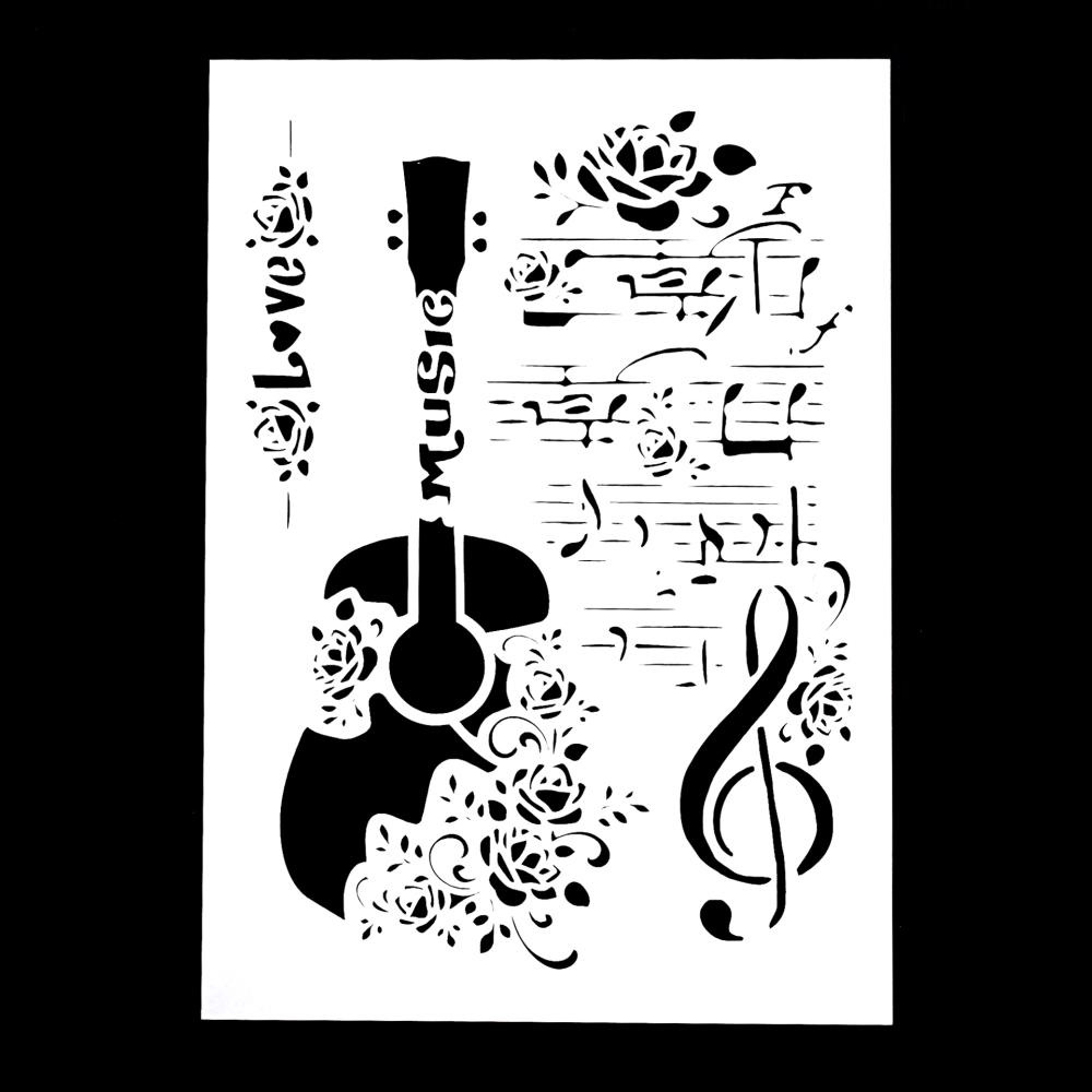 A4 Size Decorative Reusable Guitar Stencil Template Painting Stencils for DIY Crafts Scrabooking Painting On Wood,Canvas,Floor,Wall and Tile