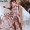 Women's Fashion Summer Spring Flower Pattern Print Sleeveless V-Neck Middle Waistline Casual Dresses