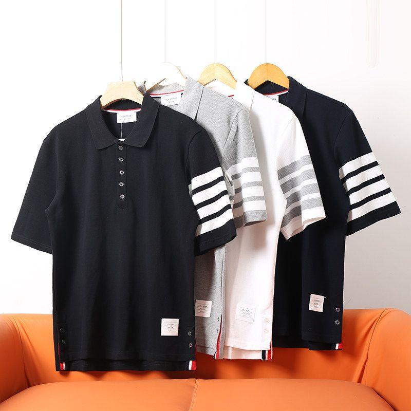 Pique Cotton Short-Sleeved T-Shirt, New Summer Style for Men and Women, Couple Style, Four-Stripe Lapel, Business Casual Polo Shirt, Trendy