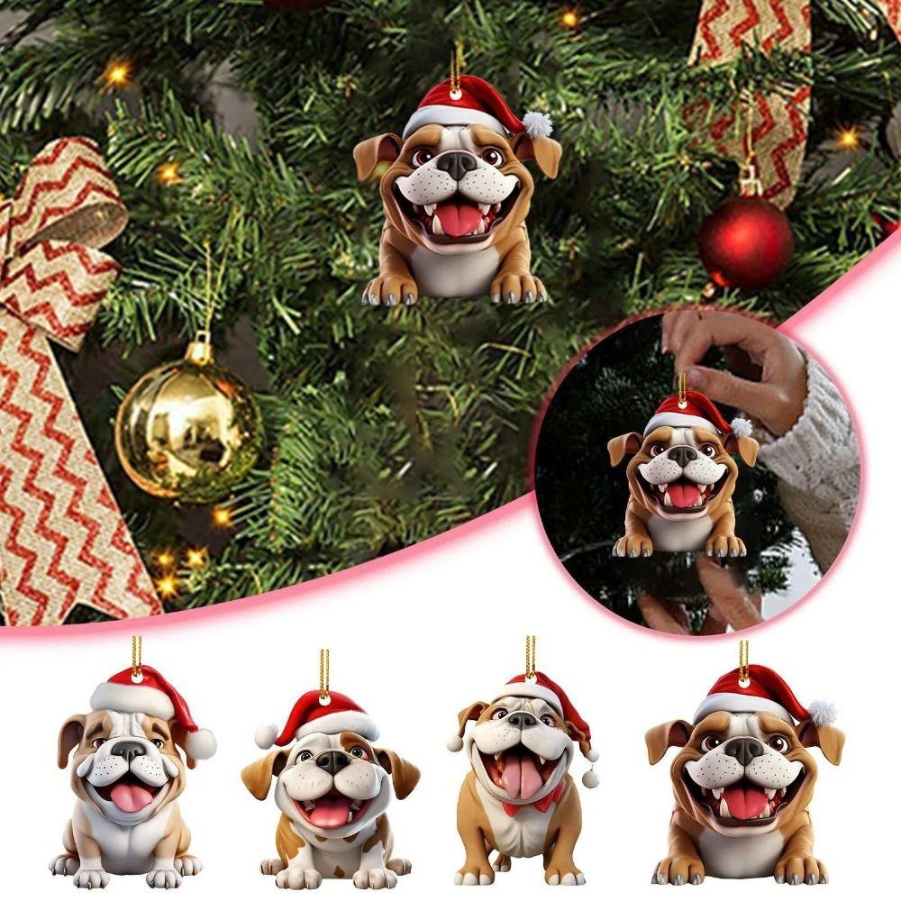 2D Dog Hanging Pendant Cartoon Dog Car Ornament Funny Christmas Puppy Ornament New Year Gift