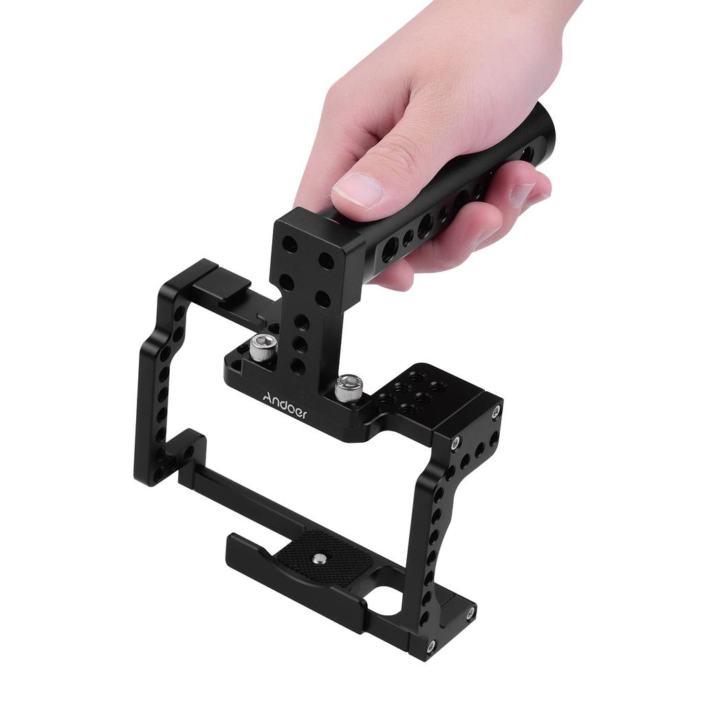 Anoder Camera Cage with Grip Handle Aluminum Alloy with Cold Shoe 1/4 3/8 Holes Compatible with