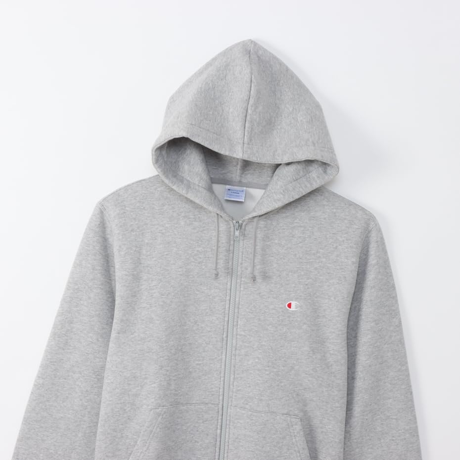 Champion Long Sleeve Zip Hooded Sweatshirt with Embroidered Oxford Size L Men's Fleece-Lined Logo, Gray, (C3-W106Z)