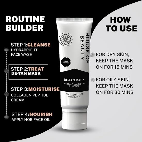 HOUSE OF BEAUTY De Tan Mask с фуллеровой землей и альфа-арбутином уменьшает белые точки, темные пятна и пигментацию, обеспечивает сияющую кожу (100 мл)