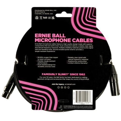 Genuine Ernie Ball 6392 Microphone Cable, 20ft, Braided Male/Female XLR, 6.1m, Black