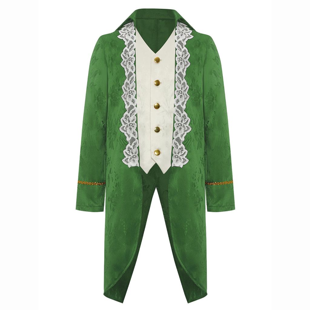 Boys Medieval Renaissance Victorian Jacket Turn Down Collar Long Sleeves Fake Two in One Lace Embroidery Tailcoat