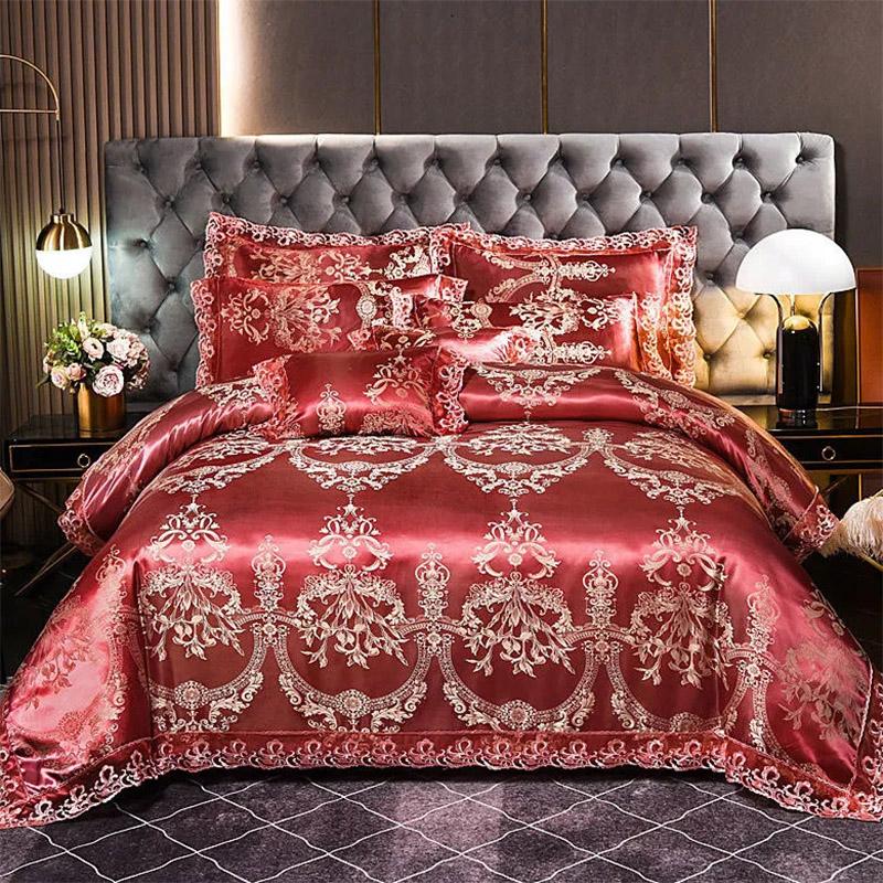 4 шт./комплект роскошных жаккардовых удобных комплектов постельного белья с кружевным краем, простыня, свадебное постельное белье, домашний текстиль, покрывала, комплект из четырех предметов
