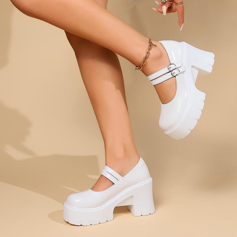 Rimocy Модные туфли-лодочки на высоком каблуке с пряжкой, женские туфли на массивной платформе из искусственной кожи, женские туфли с круглым носком и квадратным каблуком для выпускного вечера