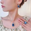 Luxury Blue Oval Cut Cubic Zirconia Jewelry Adjustable Ring Sparkling Necklace Earring for Women Statement Party Wedding Jewelry