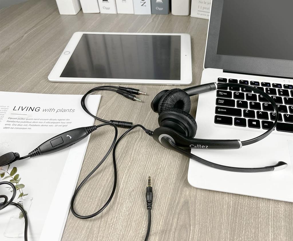 Callez PC Binaural Headphones with Ambidextrous Call Volume Compatible with and Ideal for Web Working from and Video Clear Ultra Black Headset, 3.5mm
