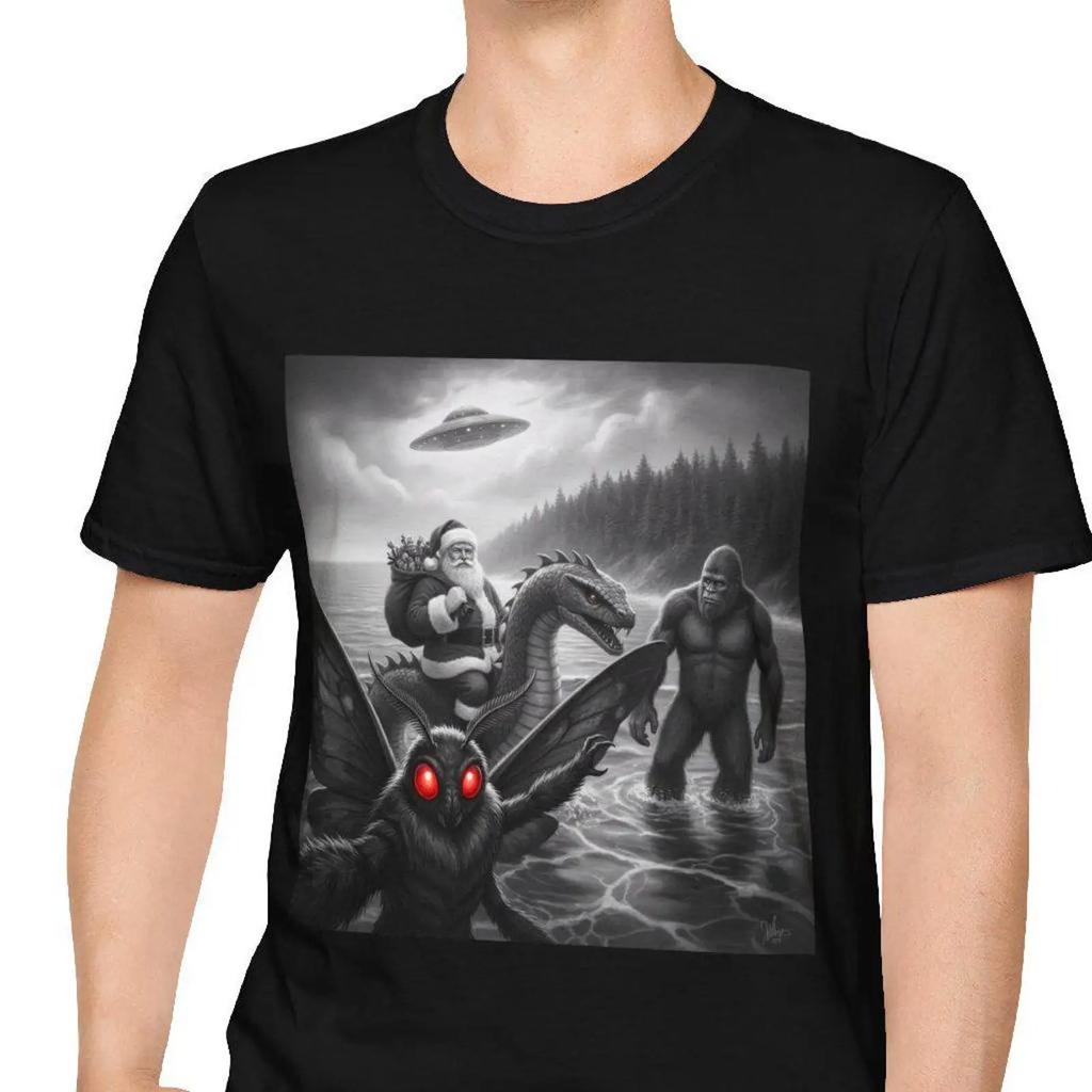Cryptid Scene T Shirt Bigfoot Santa Nessie MothUnisex vintage Washed Breathable Stretched Comfortable Soft Versatile fashion homme