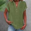 Women's Fashion Casual Solid Colour V-Neck Short Sleeve Button Split Shirt T-Shirt Top