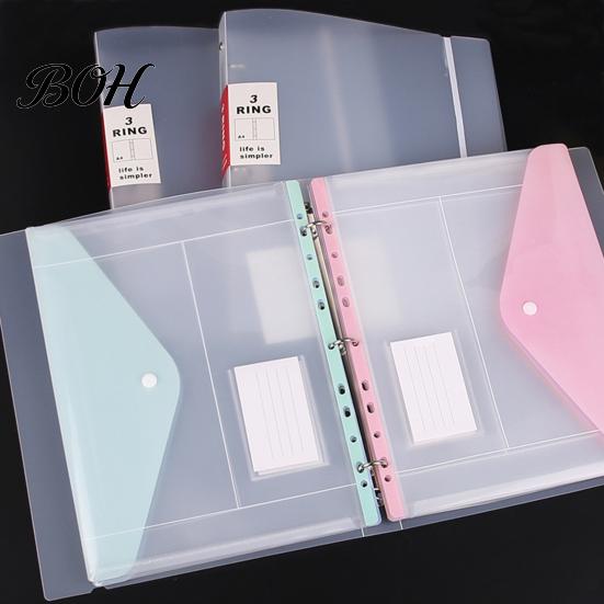 Light Blue Document Pouch 11 Hole Expandable Binder Folders for 2/3/4 Ring Pouch, Plastic Envelopes Snap-on Pocket with Snap Button & Label,