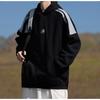 Unisex Oversized Hooded Sweatshirt With Stripe Patchwork Design Fall Winter Warm Fleece Lined Casual Top