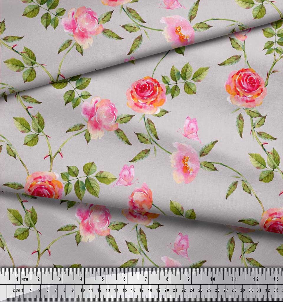 Soimoi Японская креп-сатиновая ткань с листьями, розами и пионами, ткань с цветочным принтом по метрам, 42 дюйма
