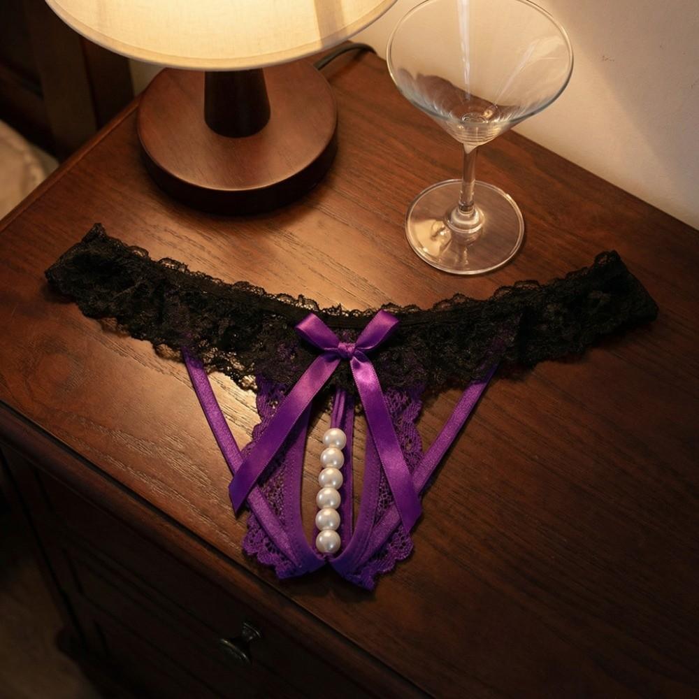 Low Waist Underwear for Women Open Crotch Lace Underpants See-through Thong Ladies Girls