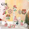 Country Style Christmas Tree Ornaments 12/24/36 Pcs Wooden Set, Red Green Striped Candy Cane Retro Holiday Hanging Tags Decorations, Xmas Wood Cutouts