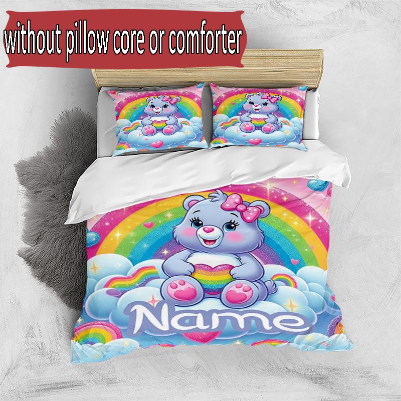 3pcs Duvet Cover Set (1*Duvet Cover + 2*Pillowcase, Without Core), Custom Name Care Bears Pattern Bedding Set, Home Bedroom Decor Gift