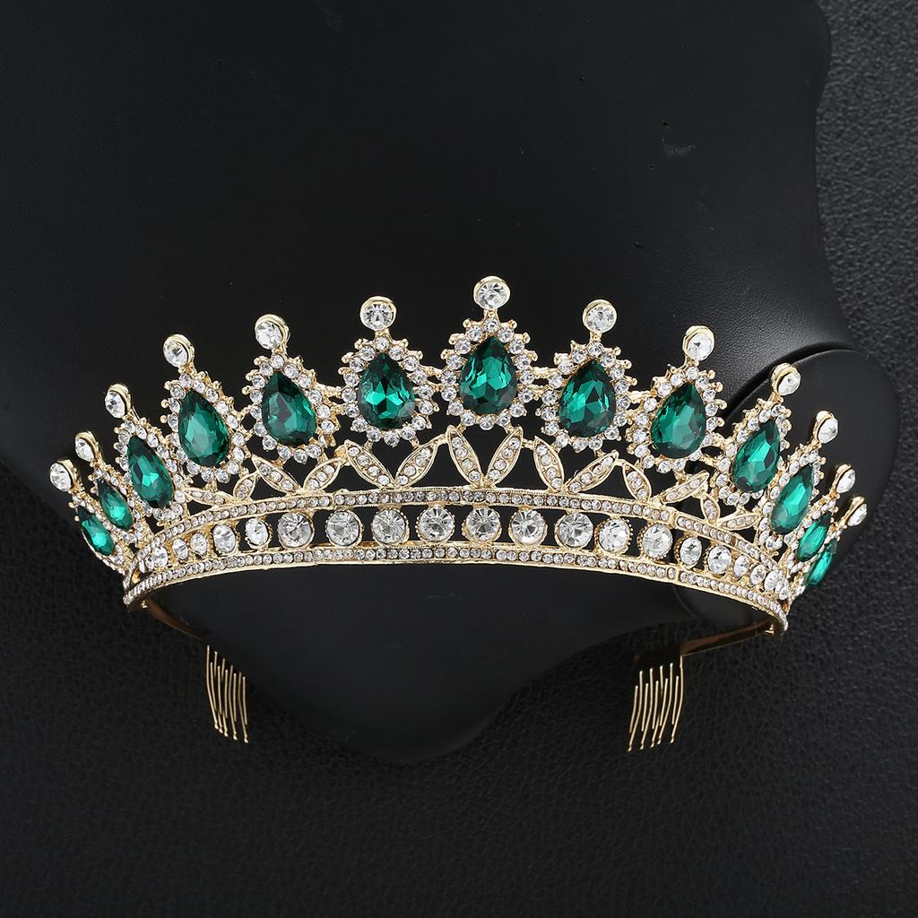 Red Rhinestone Crown Large Crown with Comb Bridal Tiara Crown