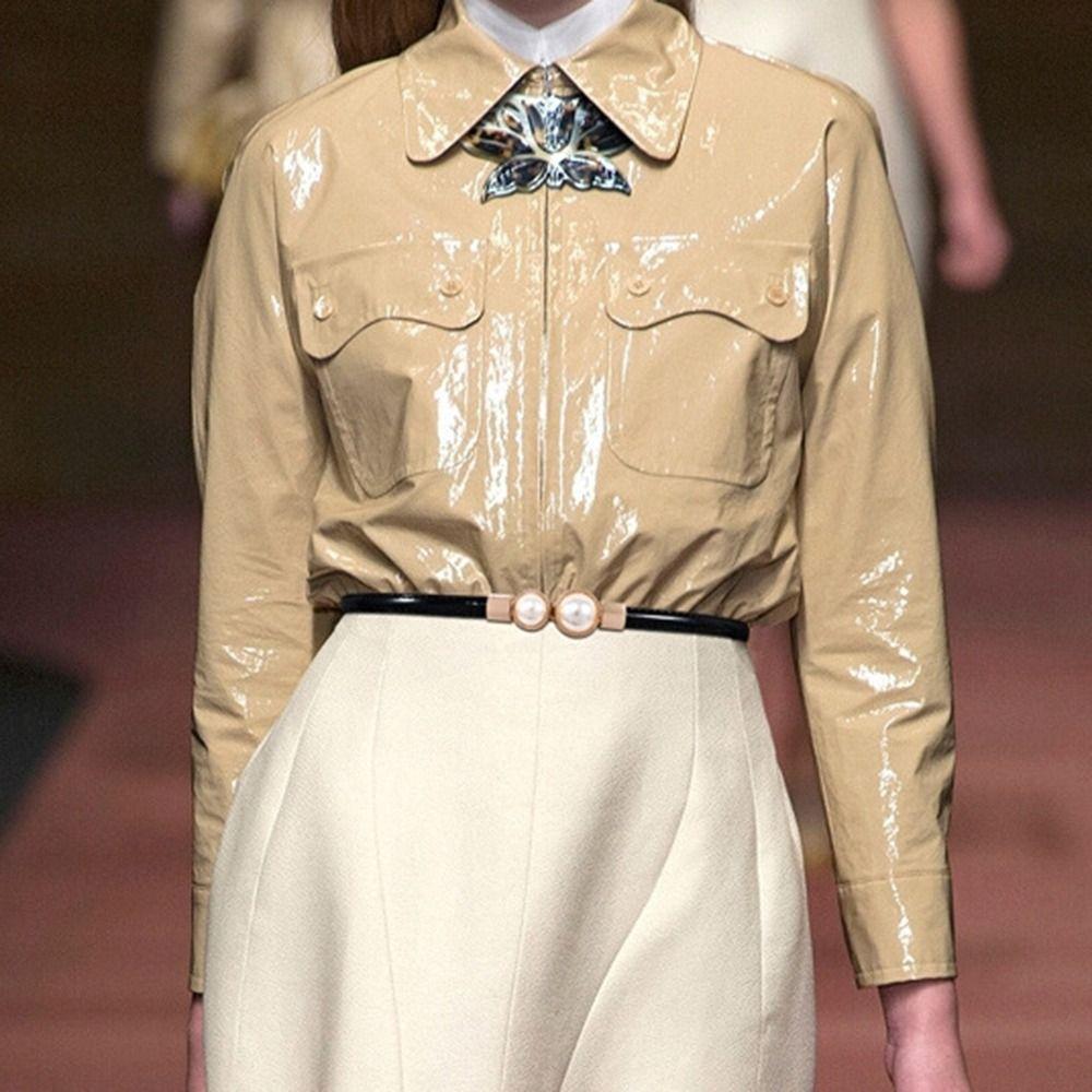 Pearl Buckle Waist Belt Thin Dress Coat Decorative Waistband Simple Skinny Waist Straps Women