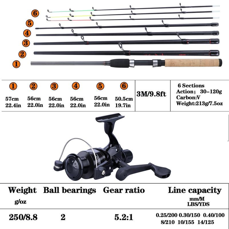 Fihsing Rod and Reel Combo 3.0m Carp Fishing Rod L M H Power Feeder Rod and Carp Reel with Carp Line Bait Hook Accessory Carrier Bag
