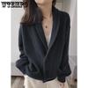 Women's Knitted Cardigan Autumn and Winter Fashion Lapel Loose Sweater Jacket Top