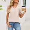 Women's Fashion Color V-neck Pocket Short Sleeved Pullover T-shirt Top