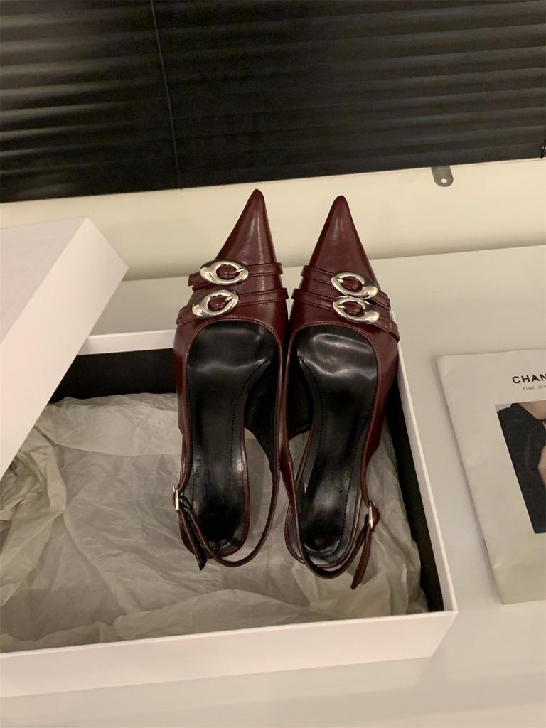 Black High Heels Temperament Socialite Bag Head Sandals Fairy Shoes 2025 New Spring and Summer French Pointed Single Shoes