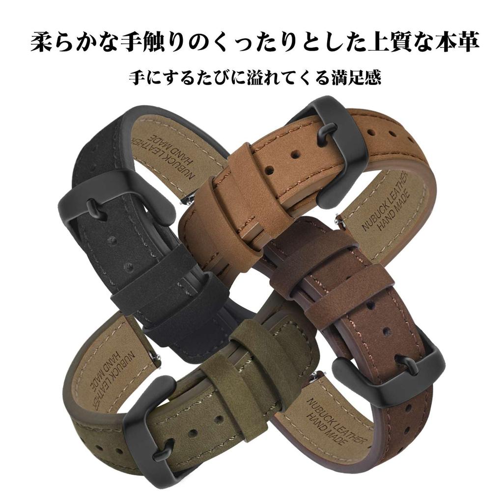 Ремешок для часов из кожи с быстросъемным креплением, 20 мм, пряжка из нубука [WOCCI] черный/черный