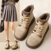 2024 New Winter Plush Cotton Shoes Women's Flat Bottom Short Barrel Round Head Lace Up Women's Boots