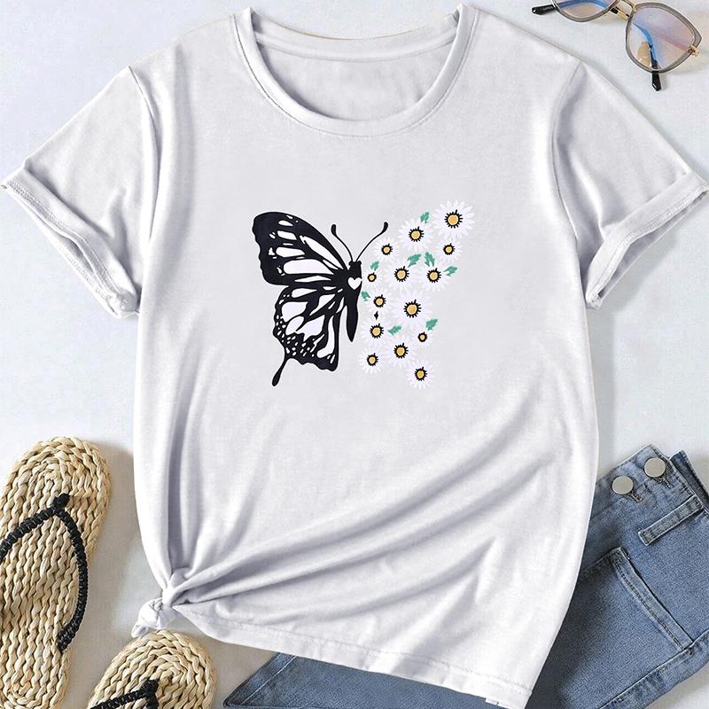 Fashion Women Animal Butterfly Print T Shirt Funny Casual O-neck Short Sleeves T-shirt Summer Female Tee Shirt