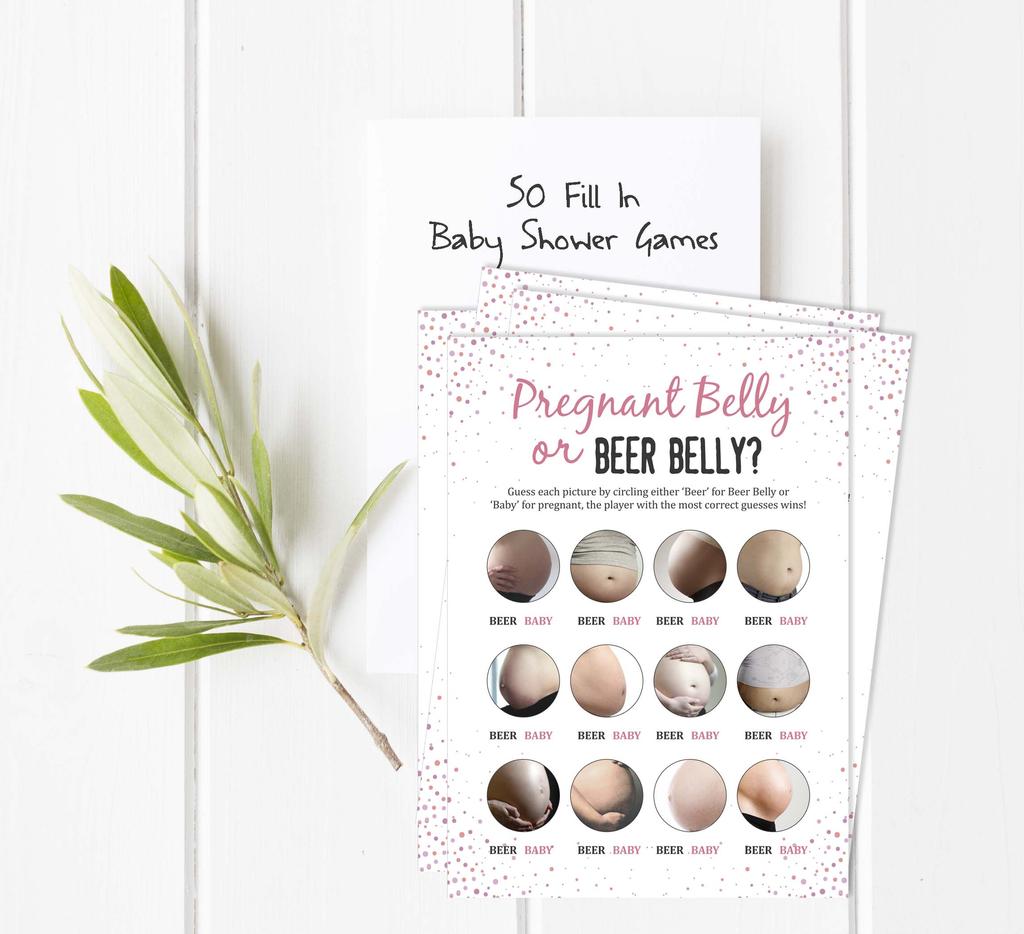 Inkdotpot Игра Baby Belly или Beer Belly Игра Baby Shower Карточки Игровые принадлежности для вечеринок Карточки с активностью Baby Shower Гендерно-нейтральные игры Мальчик или девочка