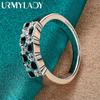 925 Sterling Silver Black White Lattice Zircon 7-10# Ring For Women Wedding Party Gift Fashion Charm Jewelry
