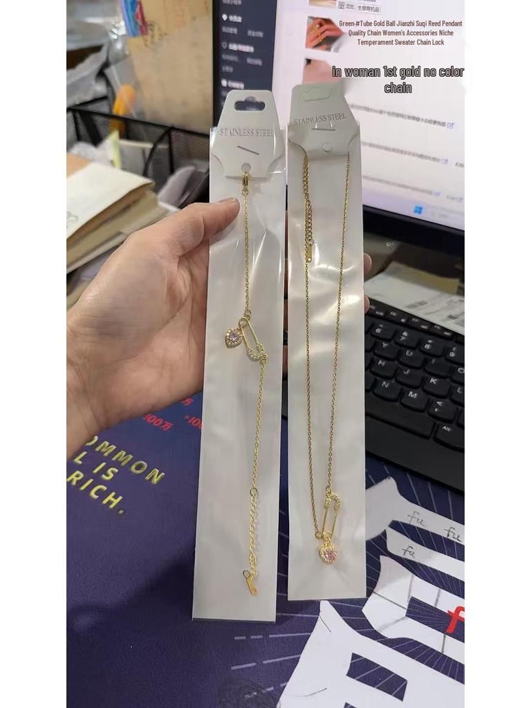 Женское ожерелье с подвеской в виде сердца и булавки из циркона - Роскошная цепочка из титановой стали