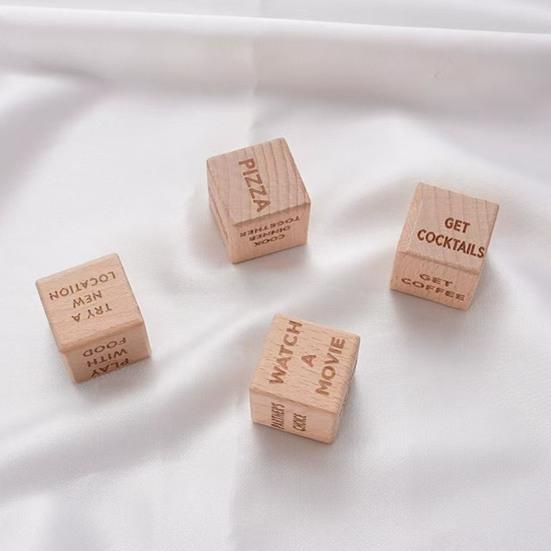 1/4Pcs Date Night Dice Couple Food Decision Wooden Dice Games with 12