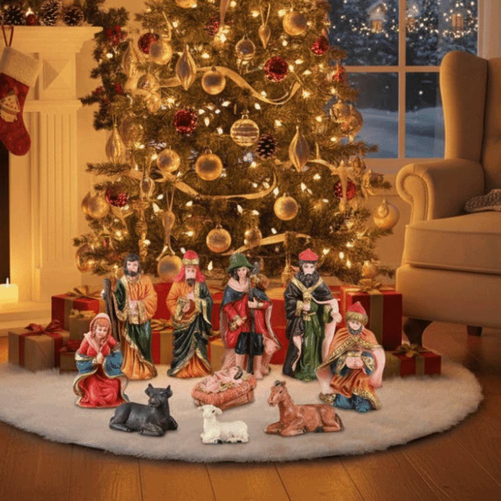 10 шт./компл. Материал: Смола Набор украшений "Рождественский вертеп" Ручная роспись Настольное украшение Рождественская сцена вертепа