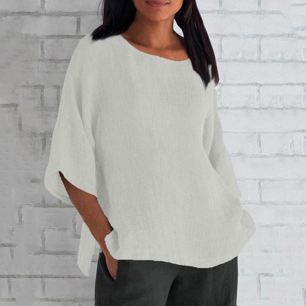 Women's Fashion Half Sleeve Round Neck Solid Colour Loose Casual Shirt Top