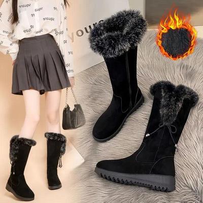 Зимние современные сапоги до середины голени на плоской подошве с круглым носком, женская обувь на распродаже, модные однотонные женские сапоги на среднем каблуке с отогнутым краем