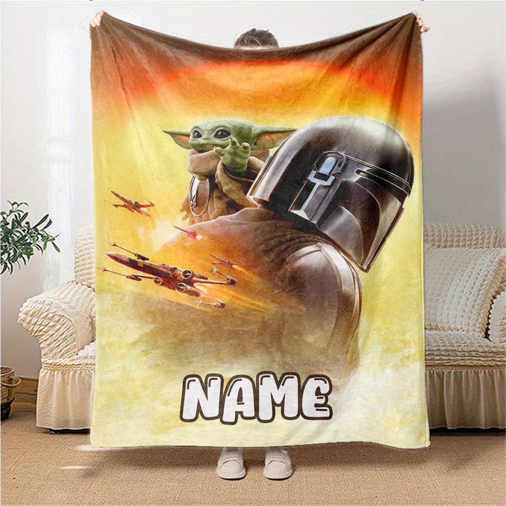 Custom Name Baby Yoda Desert Adventure Party Blanket For Couch Bed Plush Cozy Fuzzy Blanket Super Soft Warm Blankets For Fall And Winter 0916169