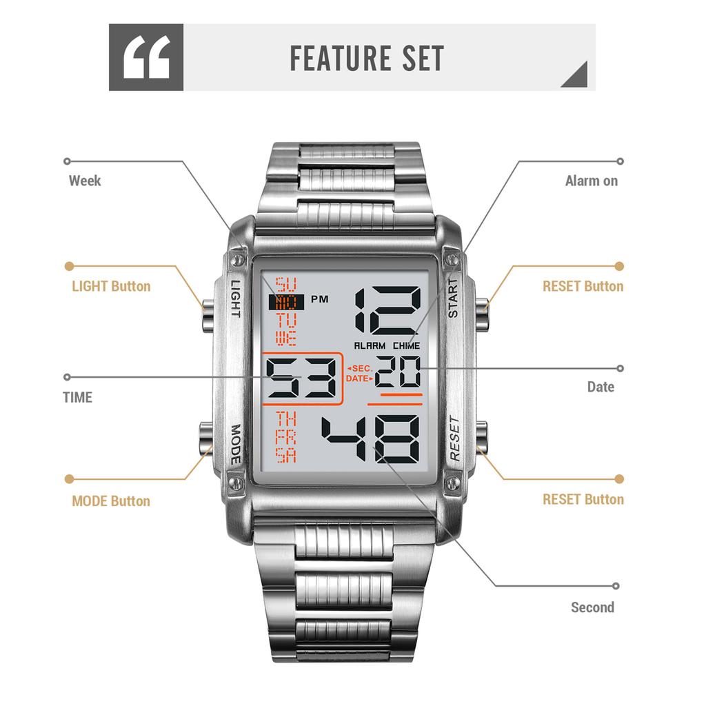 Skmei Часы для мужчин, Новое поступление, оригинальные модные спортивные повседневные цифровые часы, водонепроницаемые 30 м из нержавеющей стали, будильник недели, EL Light, мужские наручные часы