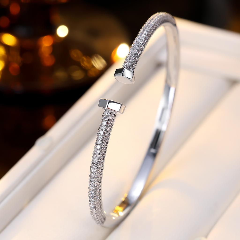 Light Luxury French Simple Zirconium Open Bracelet Commuting Banquet High-end Versatile Gift for Girlfriend Hand Jewelry