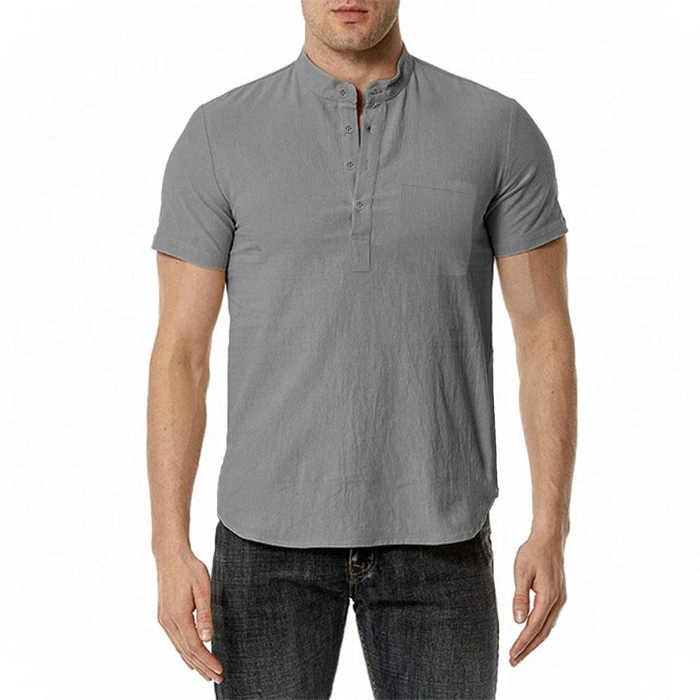 Летняя мужская хлопково-льняная футболка, пляжный стиль, короткий рукав, вырез хенли, отпуск, Гавайи, повседневная, легкая, дышащая, уютная, топы