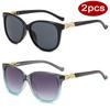 2pcs Fashion Round Large Frame Sunglasses Gradient Lens Anti-UV Sun Glasses Women Simple Style Eyeglasses Streetwear UV400