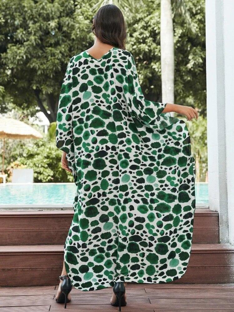 EDOLYNSA Кафтан больших размеров с богемным принтом, летнее длинное пляжное платье, женская домашняя одежда, купальный костюм, накидка, свободный кафтан