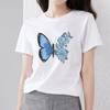 T-Shirt Ladies Fashion Simple Casual Slim Top Sweet Style Color Butterfly Printing Series O-Neck Ladies Breathable Commuter Top