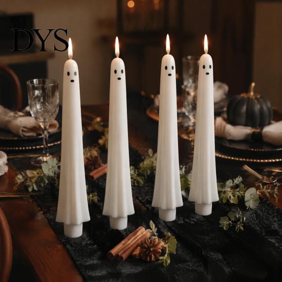 Halloween Ghost Candle Lights Flameless Taper Candles, Battery Operated Flickering Light with Tea Remote, Real Wax 3D Wick LED Candles for Dinner